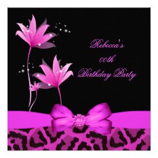 Hot Pink Leopard Flower Birthday Party Invitation
