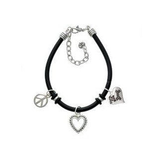 Antiqued Bad to the Bone Heart Black Peace Love Charm Bracelet [Jewelry] Jewelry