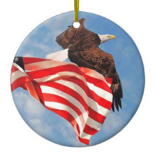 Flight of Freedom Bald Eagle USA Flag Christmas Tree Ornament