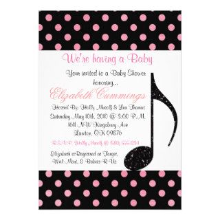 music note  Baby Shower invite cute pink fun rock