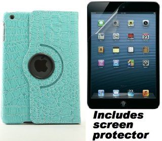 Blue Faux Crocodile Alligator Skin Leather Stand Folio Apple iPad Mini Cover Case w/ Screen Protector: Computers & Accessories