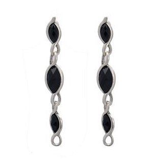 Everlyse Antique Silver Black Drop Post Earrings: Jewelry