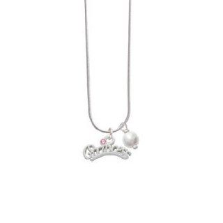 Silver Princess with Pink Swarovski Crystal Pearl Swarovski Bicone Charm Neck: Pendant Necklaces: Jewelry