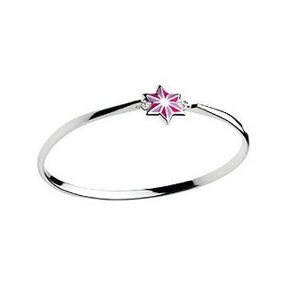 Girls Jewelry   Sterling Silver Pink Enameled Stripe Star Bangle: Bangle Bracelets: Jewelry