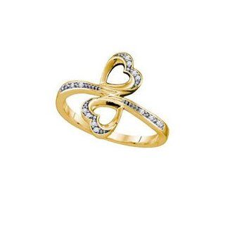 10k Yellow Gold Womens Double 2 Heart Fashion Band Ring Unique Open YG New Jewelry