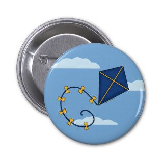 Cute Blue Kite Pins & Buttons