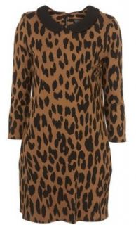 Aokin Women's 3/4 Sleeve Leopard Prints Textured Doll Collar Mini Dress Skirt (L): Apparel: Clothing