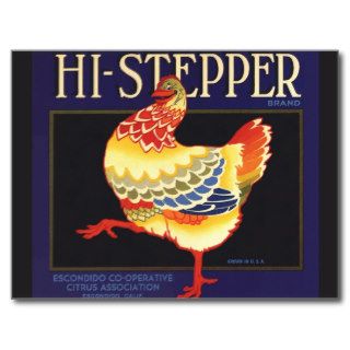 Hi Stepper Chicken Vintage Fruit Crate Label Art Post Card