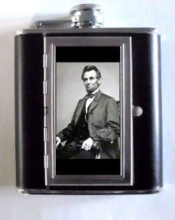 President Abraham Lincoln Portrait Whiskey and Beverage Flask, ID Holder, Cigarette Case Holds 5oz Great for the Sports Stadium Kitchen & Dining