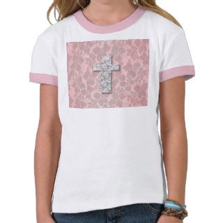 Black White Cross Girly pink Floral Lace Pattern T Shirt