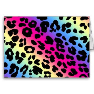 Neon Rainbow Leopard Pattern Print Greeting Cards