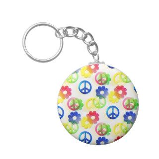 Groovy Hippie Peace Signs Flower Power Sparkles Keychains