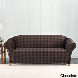 Sure Fit Stretch Belmont Chocolate Plaid Sofa Slipcover