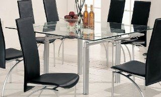 Dining Table with Glass Top Metal Frame Peal Silver Finish  