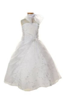 Girl's Crystal Organza Embroidery Special Occasion Pageant Dress IvoryGold 2T: Clothing