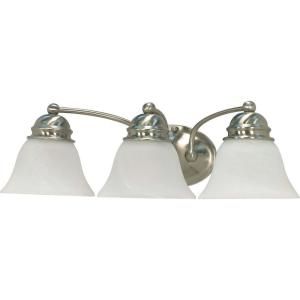 Glomar Empire 3 Light Brushed Nickel Vanity with Alabaster Glass Bell Shade HD 342
