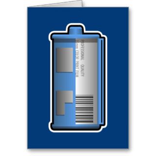 35mm Film Canister Greeting Card (blue background)