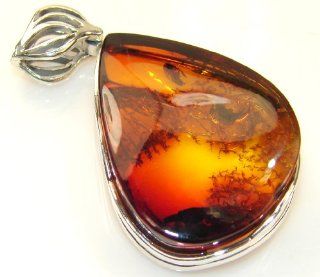 Amber Women's Silver Pendant 12.90g (color: brown, dim.: 2 1/8, 1 1/8, 3/8 inch). Amber Crafted in 925 Sterling Silver only ONE pendant available   pendant entirely handmade by the most gifted artisans   one of a kind world wide item   FREE GIFT BOX: P
