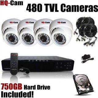 HQ Cam 8 Channel H.264 Touch Screen panel DVR Surveillance Security Package System with 4 x 480 TV Lines Indoor Day Night Vision Cameras For Home Security with Power Suplies and Cables, Pre Installed 750GB HDD : Complete Surveillance Systems : Camera &