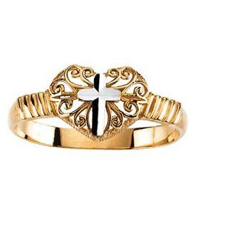 Tt Cross Ring 14K Yellow/White Gold Ring: Jewelry