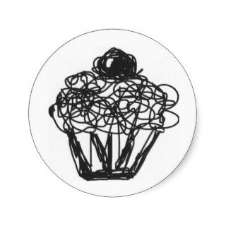 Cupcake Scribble Line Drawing Round Stickers
