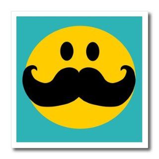 ht_113096_2 InspirationzStore Smiley Face Collection   Yellow Smiley face with black mustache   teal blue turquoise   moustache Fun fancy gentleman cartoon   Iron on Heat Transfers   6x6 Iron on Heat Transfer for White Material: Patio, Lawn & Garden
