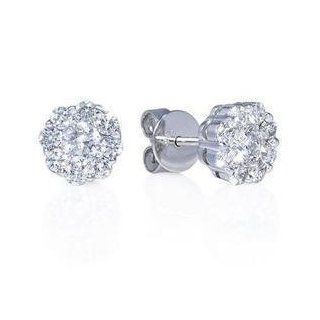 0.75 Carat Diamond 14k White Gold Cluster Flower Stud Earrings (VS1 G): Jewelry