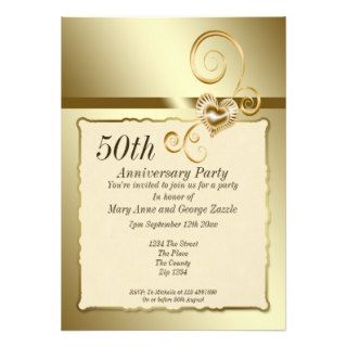 Golden Wedding Anniversary Heart Custom Invitation