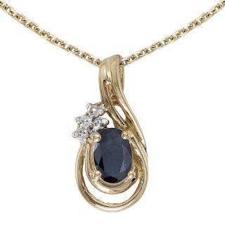 14k Yellow Gold Oval Sapphire And Diamond Teardrop Pendant plus 18" Chain: Pendant Necklaces: Jewelry