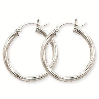 14k White Gold Polished 3.25mm Twisted Classic Hoop Earrings   Gold Jewelry: Jewelry