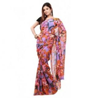 Orange geometric printed pure georgette saree by B91 Exclusive: World Apparel: Clothing