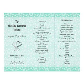 Mint Damask Tri Fold Wedding Program Template Custom Letterhead