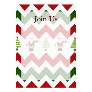 Red Green Christmas Tree Santa Chevron Pattern Custom Invitations