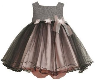 Bonnie Baby Girls Infant Tweed Bodice To Tulle Skirt with Flowers and Organza Bow, Gray, 24 Months: Infant And Toddler Special Occasion Dresses: Clothing