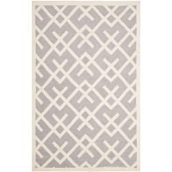 Moroccan Dhurrie Gray/Ivory Wool Geometric Rug (4' x 6') Safavieh 3x5   4x6 Rugs
