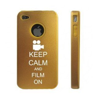 Apple iPhone 4 4S 4 Gold D3036 Aluminum & Silicone Case Cover Keep Calm and Film On: Cell Phones & Accessories