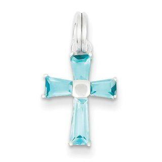 Sterling Silver Blue CZ Cross Charm: Clasp Style Charms: Jewelry