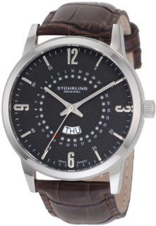 Stuhrling Original Men's 345.3315K54 Classic Ascot Jupiter Swiss Quartz Day and Date Brown Leather Strap Watch: Watches
