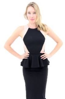 Diva NY Women's High Cut Neck Textured Peplum Top with Sheer Panels at  Womens Clothing store