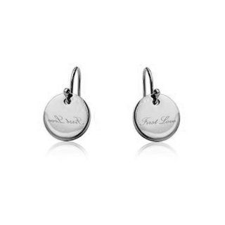 Fashion Plaza Mother's Day Gifts Silver Tone Round Shape with the Letters First Love Drop Earrings E358: Dangle Earrings: Jewelry
