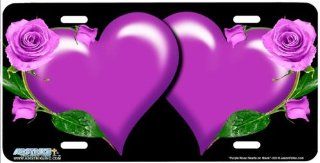 335 "Purple Rose Hearts on Black" Heart Airbrushed License Plates  Car Auto Novelty Front Tag by Jason Fetko from Airstrike Automotive