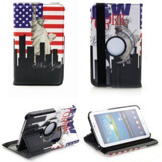 NetsPower Statue of Liberty PU Leather 360 Degree Rotating Smart Cover Case Stand Auto Sleep Wake up Function for Samsung Galaxy Tab 3 10.1" Inch P5200 P5210: Computers & Accessories