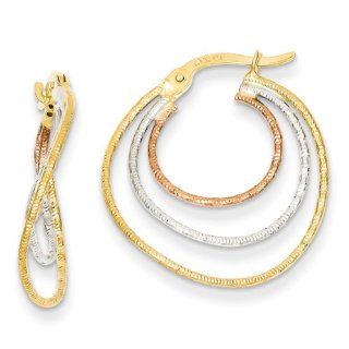 14k Tri color Diamond Cut Hoop Earrings: Jewelry