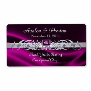 Marquis PInk Silk Silver Scroll Wine Wedding Label