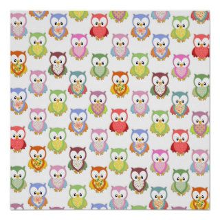 Cute soft colourful owls different chest patterns print
