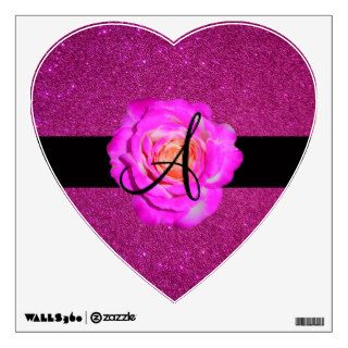 Hot pink rose monogram pink glitter wall decor