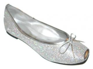 Womens Silver Glitter Bow Flats (7 1/2) Flats Shoes Shoes