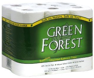Green Forest Unscented Bathroom Tissue, 100% Recycled Paper,  Whitened Without Chlorine, 352 Sheets Roll 12 Double Roll Packages (Pack of 4): Health & Personal Care