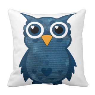 Denim Effect Owl Throw Pillow