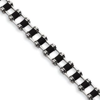 Stainless Steel Black Rubber 8.75in Bracelet Cyber Monday Special: Jewelry Brothers: Jewelry
